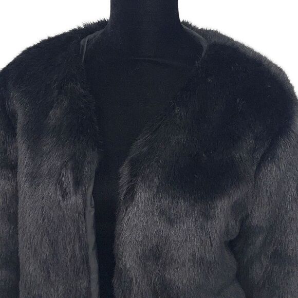 Faux Fur Jacket Hook Eye Front‎ Long Sleeve Lined Black Size XXL - Picture 2 of 8